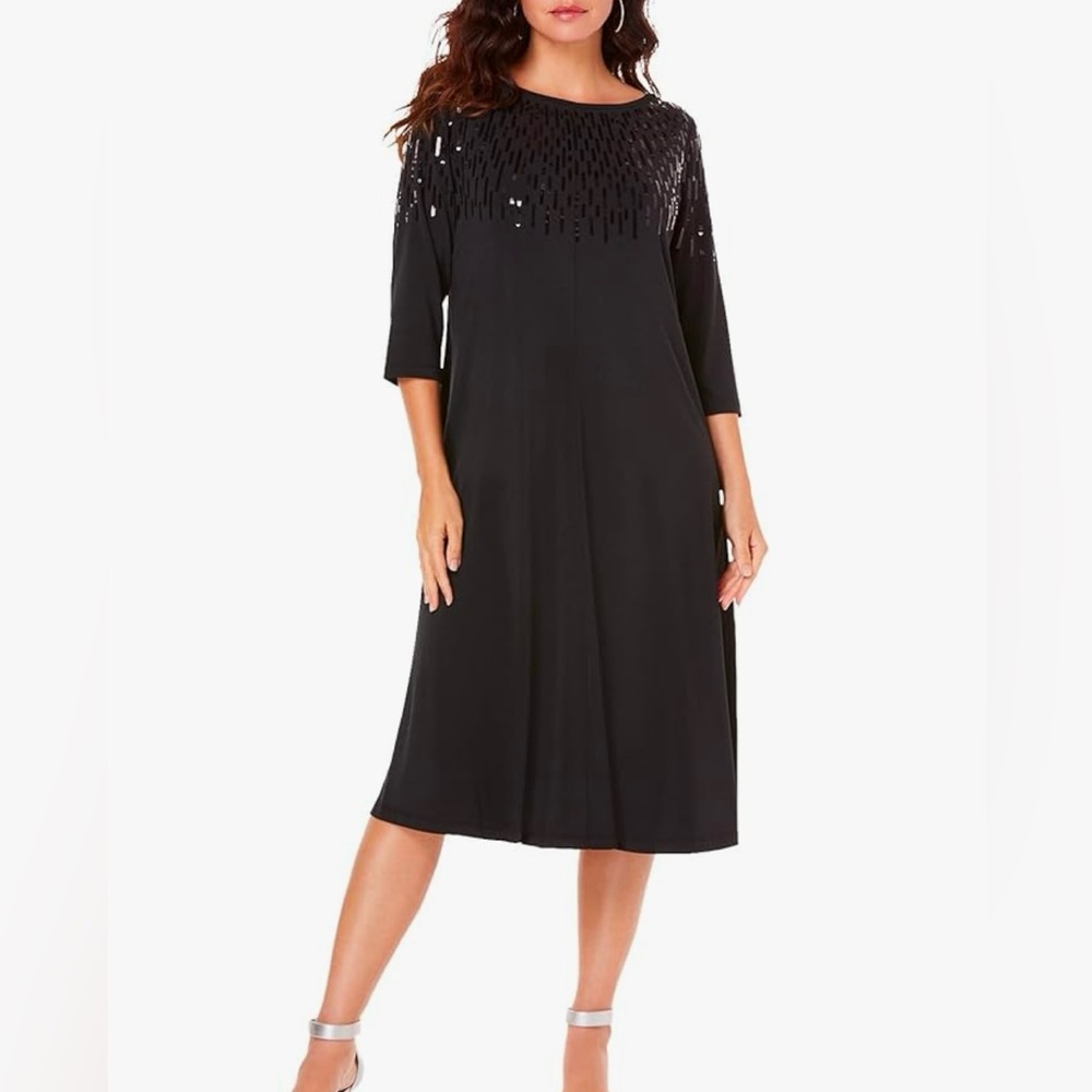 Roaman’s black embellished swing dress Size 18-20